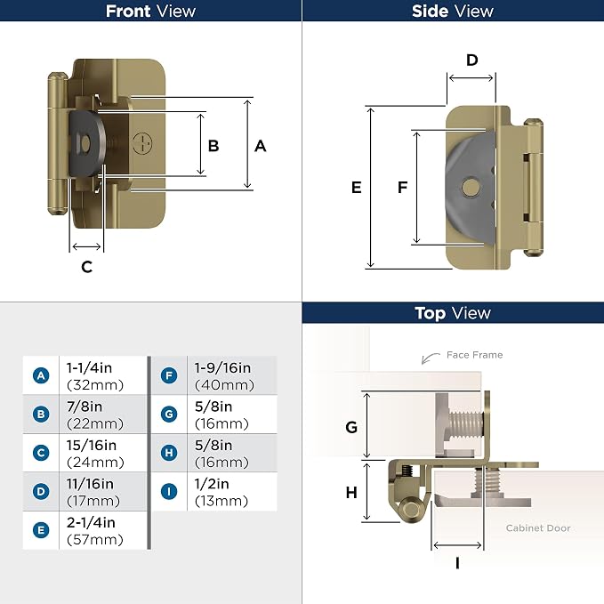 Amerock BPR8719BBZ | Cabinet Hinge | 1/2 inch Overlay Single Demountable | - Image 4
