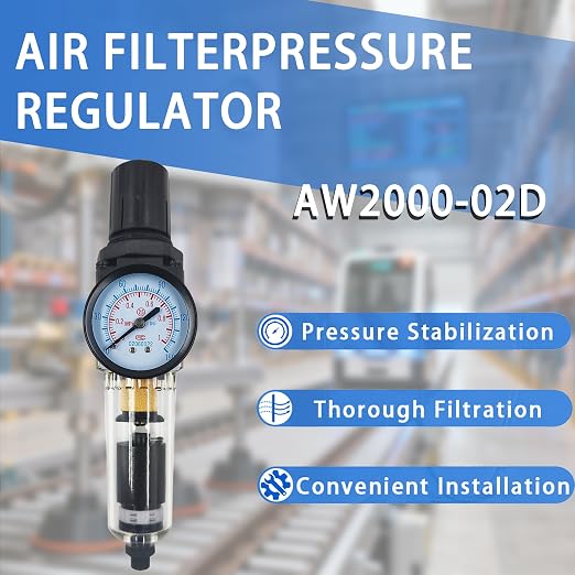 HengMinLingTong 1/4" NPT Compressed Air Filter Regulator Combo Piggyback - Image 2