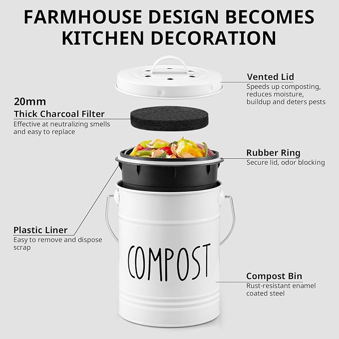 Kitchen Compost Bin, 1 Gallon Countertop Compost Bin - Image 4