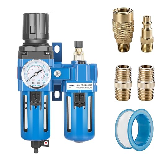 NANPU 1/2" NPT Compressed Air Filter Regulator Lubricator Combo, Water/Oil Trap by NANPU