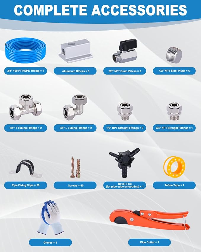 Compressed Air Line Kit, 3/4 Inch ID x 100FT HDPE-Aluminum Compressed Air - Image 2