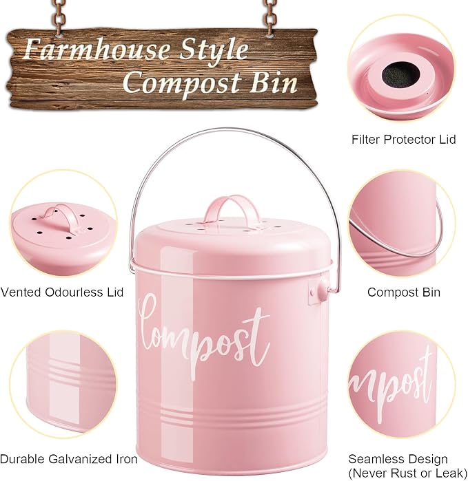 Compost Bin Kitchen, 1.3 Gallon Farmhouse Kitchen Compost Bin Countertop - Image 2