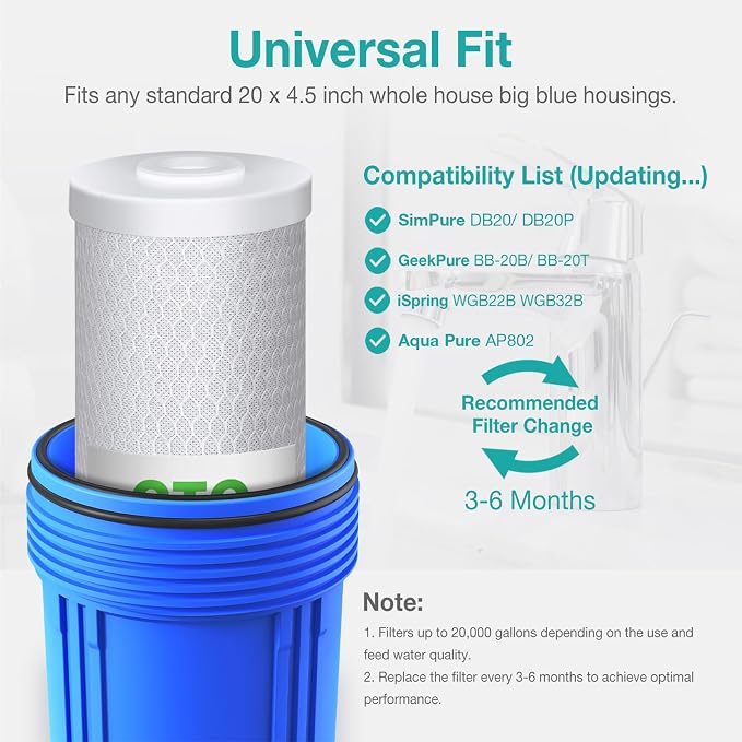 SimPure Whole House Water Filter Cartridges 5 Micron 20" x 4.5" CTO Activated - Image 6