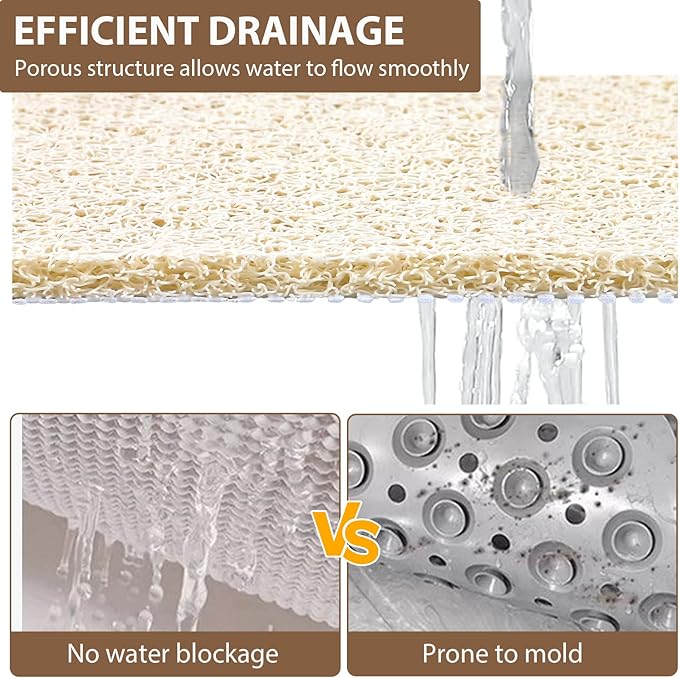 Shower Mat Non Slip: 47.2 x 31.5 Inch Extra Large Shower Mats for Inside Shower with Drain Hole - Soft PVC Loofah Anti Slip Shower Stall Mat for Walk-in Shower and Bathroom, Quick Drying