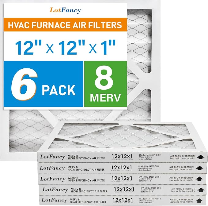 LotFancy 12x12x1 Air Filter MERV 8 6-Pack, Electrostatic Pleated Furnace & AC by LotFancy