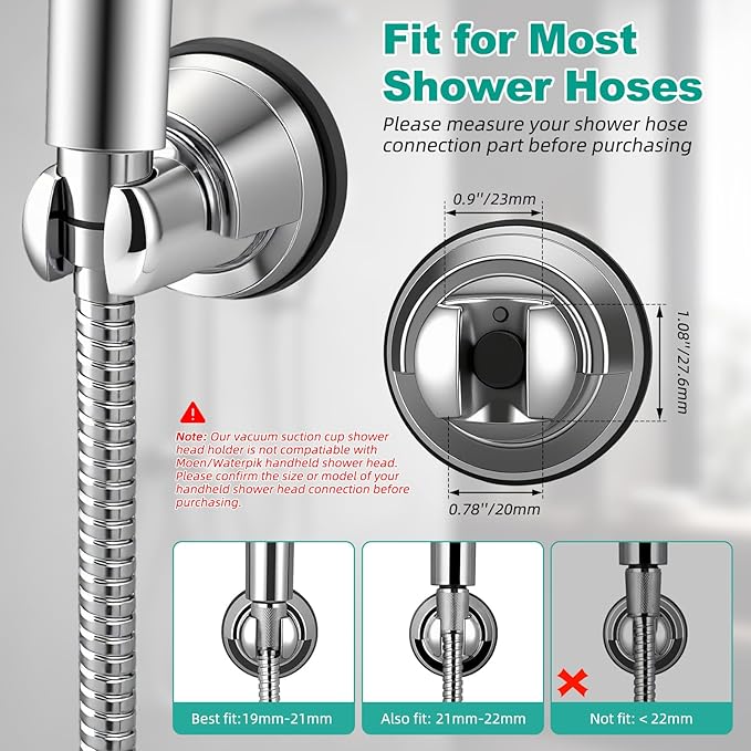 Hibbent Vacuum Suction Cup Shower Head Holder, Removable Shower Wand Bracket, Adjustable Height & Wall Mount ABS Plastic Suction Holder for Handheld Shower Head, Chrome Finish