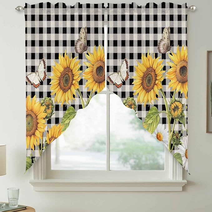 Sunflowers Swag Valances for Windows, Small Window Curtains Swag for Cafe - Image 7