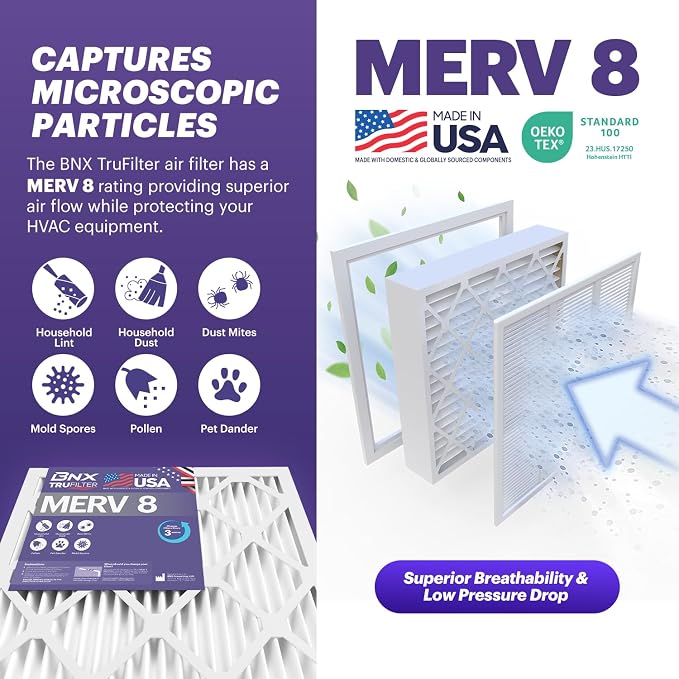 BNX TruFilter 20x25x4 MERV 8 Air Filter 2-Pack - Image 3