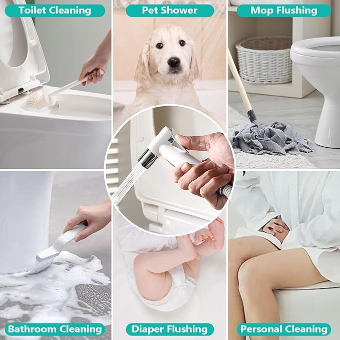 BARROCK Handheld Bidet Sprayer for Toilet, Stainless Steel Metal Made Baby Cloth Diaper Spraying Kit, Bathroom Toilet Bidet Attachment Set for Bathing Pets and Feminine Hygiene, Chrome and White