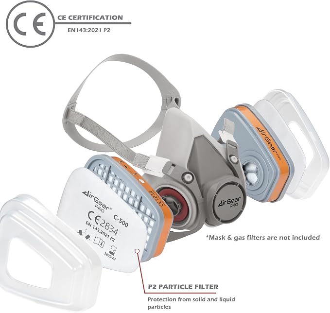 AirGearPro C-500 Filters for Reusable Respirator Mask | Anti-Dust Respirator - Image 2