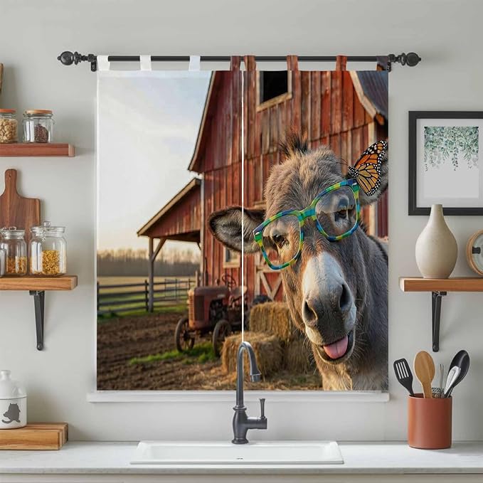 Farm Donkeys Living Room Curtains 84 Inch Length, Window Curtains Tab Top - Image 3