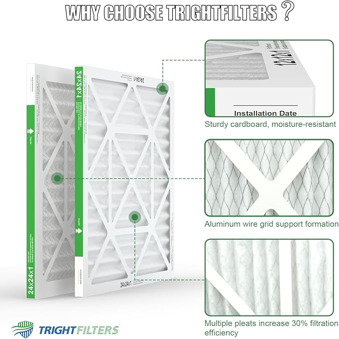 24x24x1 Air Filter 6 Pack, Durable MERV 8 Pleated Home HVAC AC Furnace Filters - Image 3
