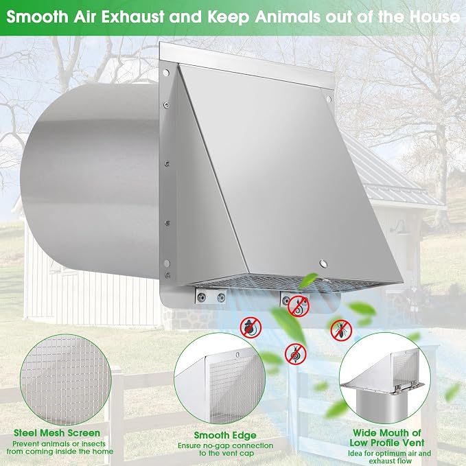 Dryer Vent Cover Outdoor 4 Inch, Dryer Vent Cover Outside, Exterior Hooded Wall - Image 3