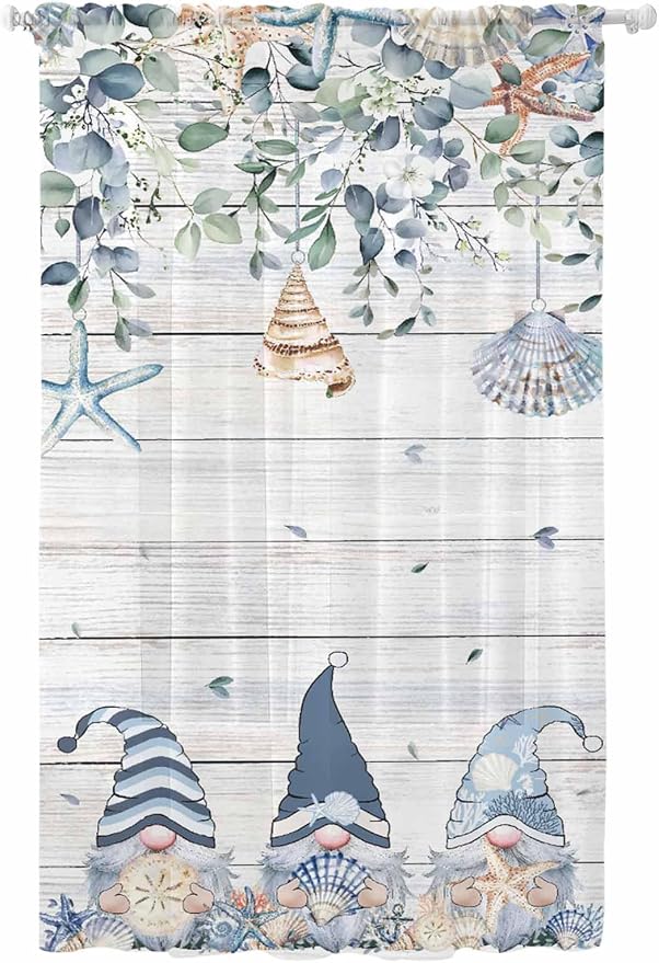 Sheer Curtains 84 Inches Long, Coastal Eucalyptus Leaf Semi Sheer Curtains by Unknown