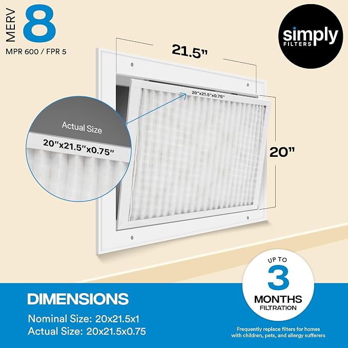Simply 20x21.5x1 Air Filter, Merv 8, 6 Pack, - Image 3