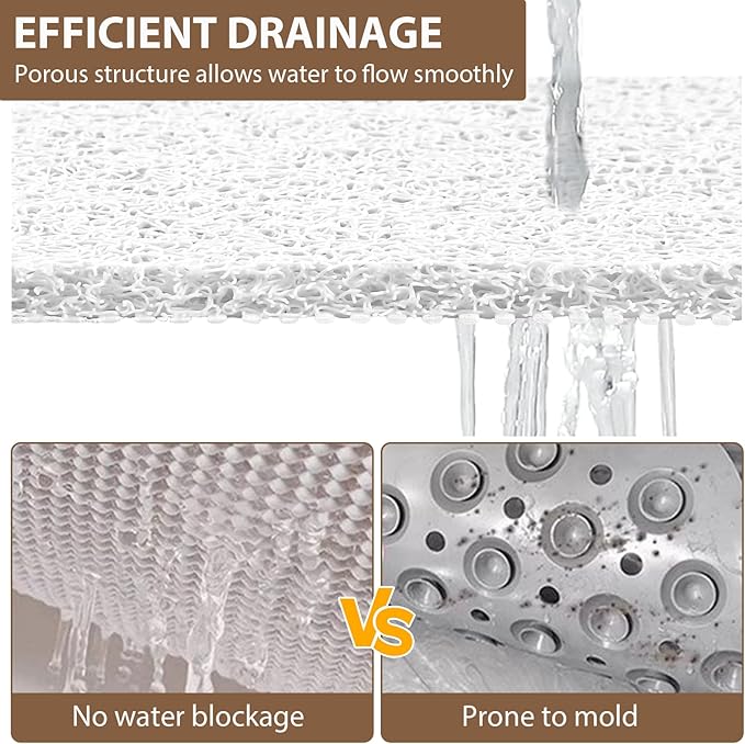 Shower Mat Non Slip: 35.4 x 23.6 Inch Extra Large Shower Mats for Inside Shower with Drain Hole - Soft PVC Loofah Anti Slip Shower Stall Mat for Walk-in Shower and Bathroom, Quick Drying