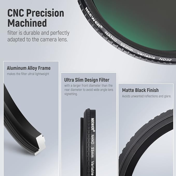 NEEWER 55mm HD Variable ND Filter ND2-ND32 No X Cross/Optical Glass/30 Layer - Image 6