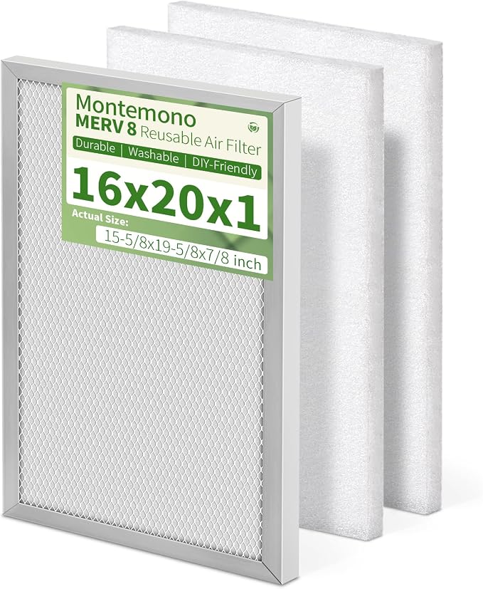 16x20x1 Reusable Air Filter MERV 8 Washable Furnace & AC Filter by Montemono