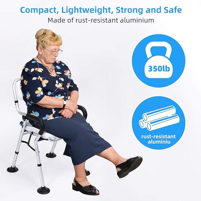 Shower Chair for Inside Shower,Foldable Shower Chair for Elderly and Disabled, Adjustable Height Chairs with Padded Arms and Back for Bathroom,Compact and Comfortable，Regular U-Shape