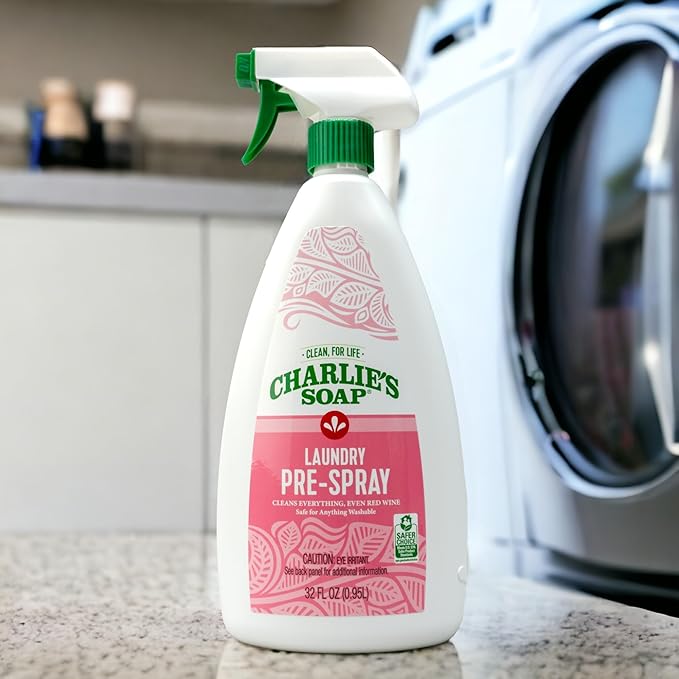 Charlie’s Soap Laundry Pre-Spray Stain Remover (32 fl oz), Natural Laundry Pretreat and Stain Remover (Pack of 1)