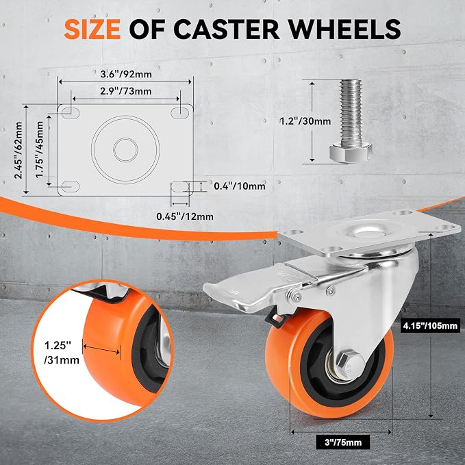WBD WEIBIDA 3 Inch Swivel Caster Wheels - Image 2