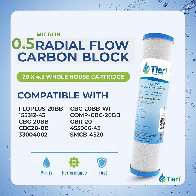 Tier1 0.5 Micron 20 x 4.5 Water Filter | Radial Flow Carbon Block Whole House - Image 2