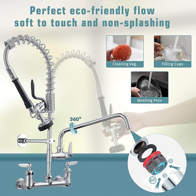 Fapully Commercial Kitchen Faucet, Wall Mount Kitchen Sink Faucet - Image 4