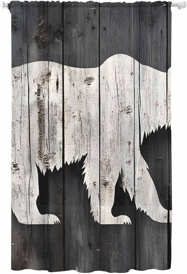 Sheer Curtains 84 Inches Long, Farmhouse Country Rustic Wooden Grain Privacy by Unknown
