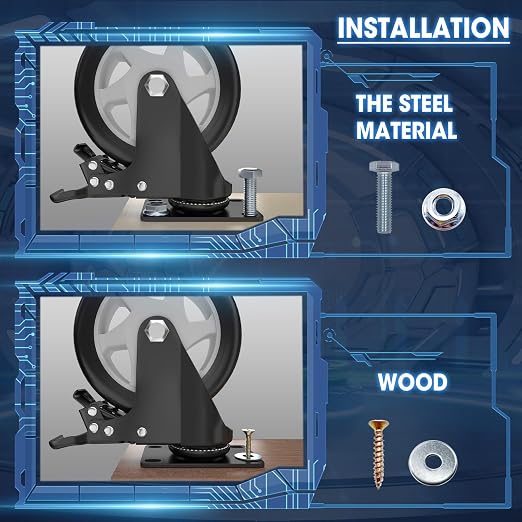 5" Heavy Duty Plate Casters, 1400 Lbs Dual Brake - Image 4