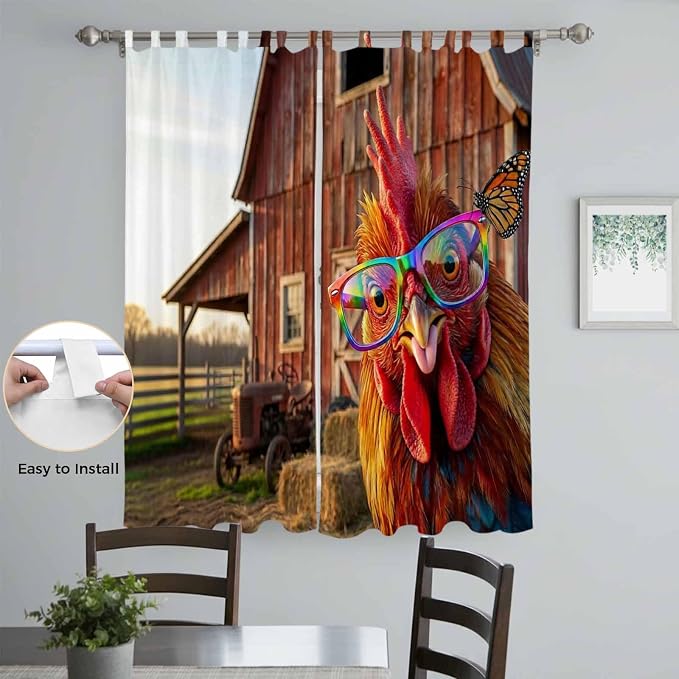Farm Rooster Living Room Curtains 96 Inch Length, Window Curtains Tab Top - Image 4