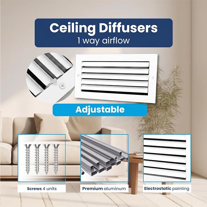 6x12 Inch Aluminum HVAC Wall Register 1-Way Air Flow Vent Cover Wall or Ceiling - Image 4
