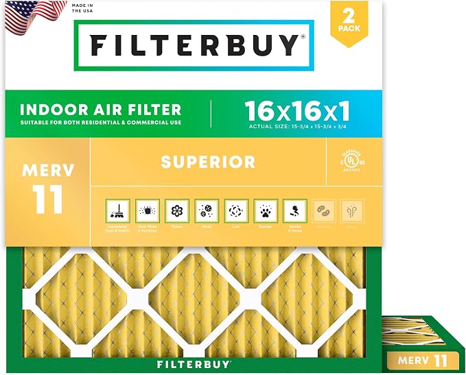 Filterbuy 16x16x1 Air Filter MERV 11 Superior Pet & Allergy Defense, by Filterbuy