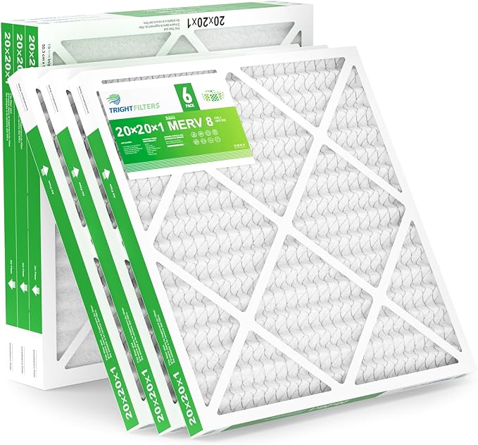 20x20x1 Air Filter 6 Pack, Durable MERV 8 Pleated Home HVAC AC Furnace Filters by TrightFilters