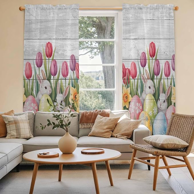 Easter Window Curtains 72 Inch Long 2 Panel Set, Rod Pocket Long Curtains & - Image 3