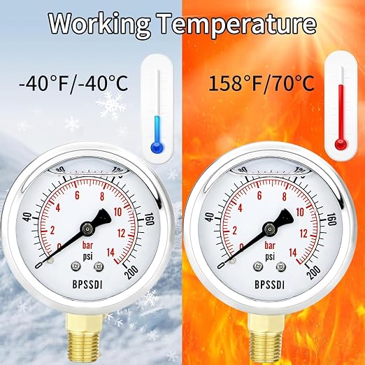 0-200 Psi Glycerin Liquid Filled Low Pressure Gauge, 2.5" Dial Size, 1/4" G - Image 6