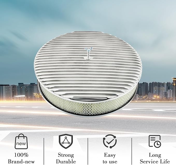 14 x 3 Inch Round Polished Air Cleaner Kit Fully Finned Top - Image 4