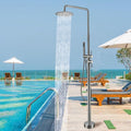 RBROHANT Freestanding Outdoor Shower Nickel, Height Adjustable Outside Showers for Backyard Garden Pool Beach, Outdoor Shower Fixtures with 10” Rain Shower Head and Handheld, Brushed Nickel, JK0317