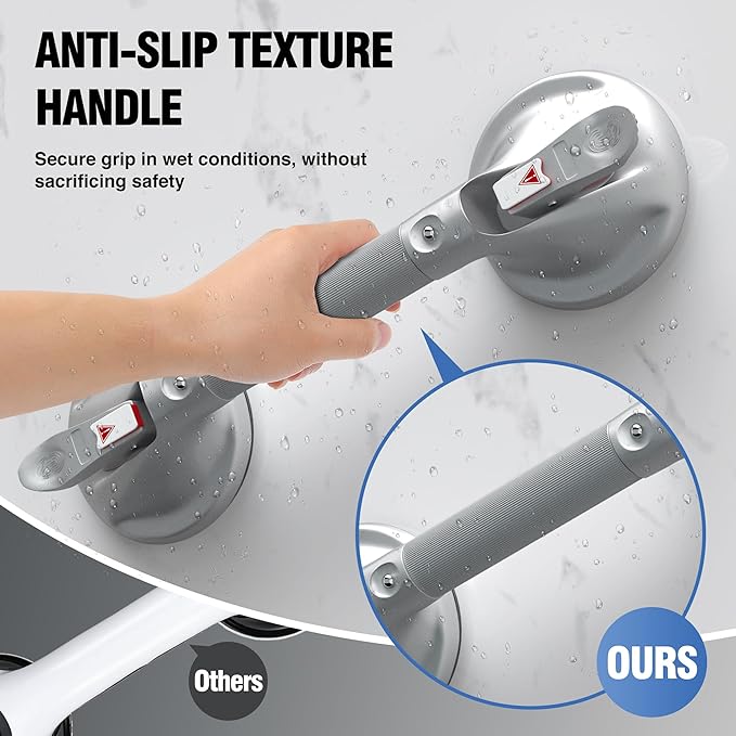 DAILYLIFE Grab Bars for Bathtubs and Showers, 19 inch Shower Handles for Elderly Suction, 300lbs Safety Shower Grab bar for Seniors and Elderly, Silver(2 Pack)