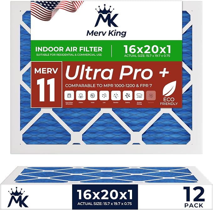 MervKing 16x20x1 Air Filter Actual Size: 15.7" x 19.7" x 0.75" MERV 11 MPR by MervKing