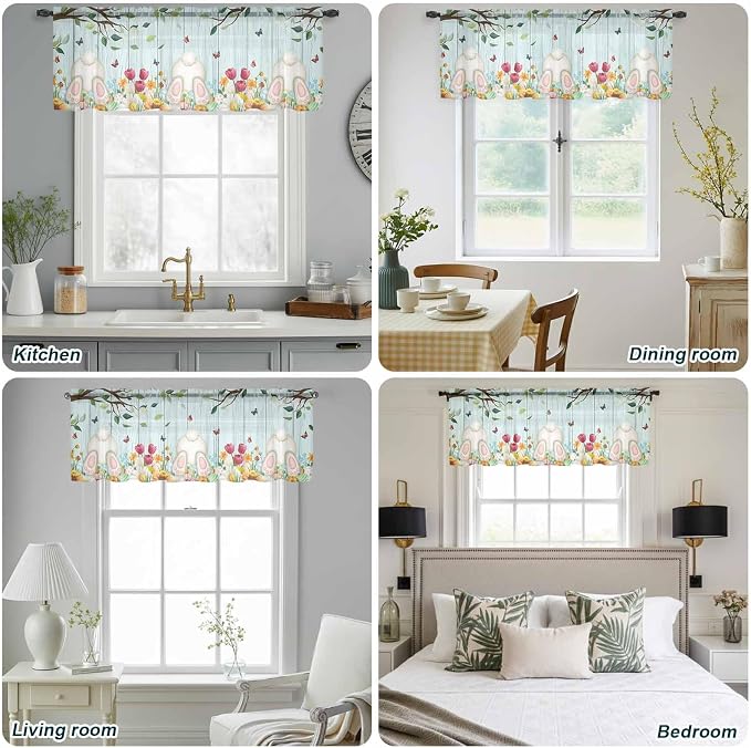 Easter Sheer Valances for Windows 60"x18", Light Filtering Kitchen Curtains - Image 5