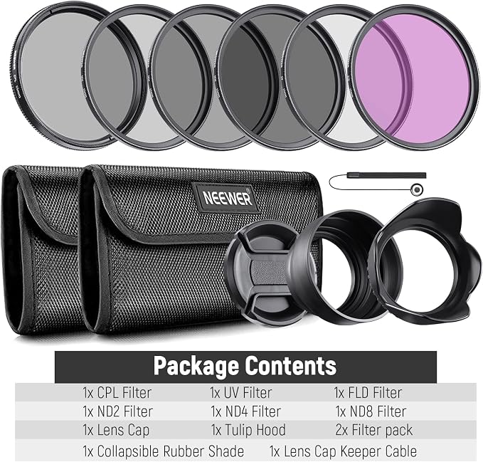 NEEWER 55mm ND Filter Kit and Lens Accessories, ND2 ND4 ND8 UV FLD CPL Filter - Image 8