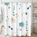Gibelle Extra Long Shower Curtain 72 x 84, Watercolor Floral Fabric Shower Curtain, Teal Beige Flower Decorative Bathroom Shower Curtain Set