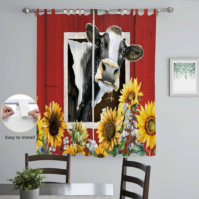 Cows Sunflowers Living Room Curtains 84 Inch Length, Window Curtains Tab Top - Image 4