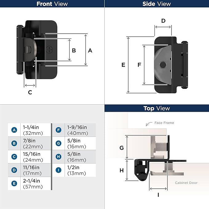 Amerock BPR8719FB | Cabinet Hinge | 1/2 inch Overlay Single Demountable | - Image 4