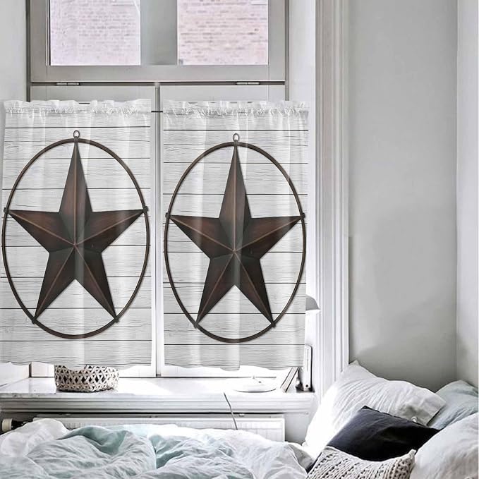 Vintage Farm Western Star Window Valance Curtains, 2 Panel - Image 4