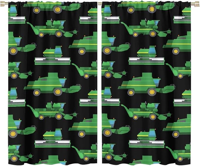 Kids Agriculture Machine Window Curtains, Farm Equipment Tractors Transport by SHElifestyle