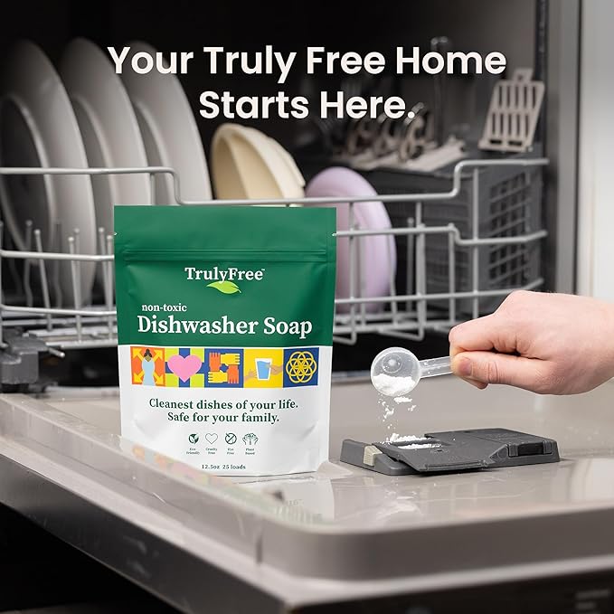 Truly Free Dishwasher Detergent Powder | Natural Dish Detergent, Dishwasher Soap | Plastic Free, Plant-Based, Clean, Heavy Duty Hard Water Stain & Grease Remover | Fragrance Free | 12.5 oz (Pack of 1)