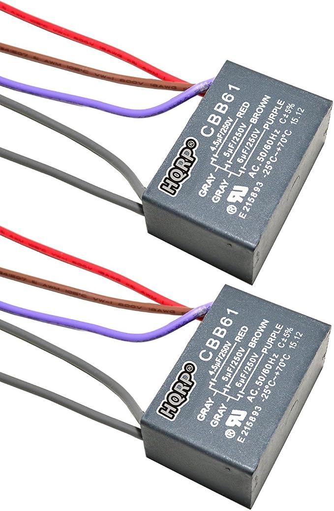 HQRP 2-Pack Ceiling Fan Capacitor CBB61 4.5uf+5uf+6uf 5-Wire UL Listed by HQRP