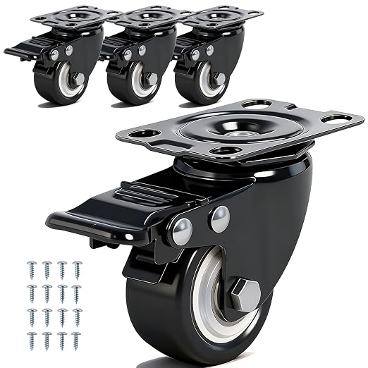 2" Inch Caster Wheels with Brake Heavy Duty Casters Set of 4 Total Capacity by TESUMI