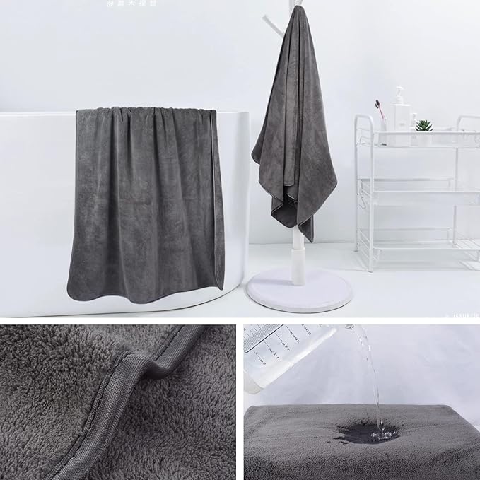 KinHwa Microfiber Bath Towels Large Bathroom Towels Absorbent Shower Soft Towels for Bathroom Large Size for Women Men Ideal Microfiber Towel for Spa, Swimming, Pool Dark Gray (4, Grey, 30x60 inch)